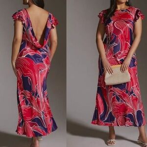Anthropologie conditions apply Women's Pink & Navy Floral Maxi Dress used